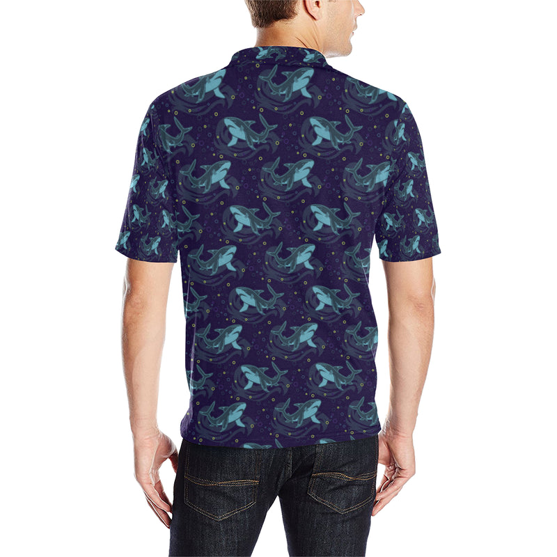 Shark Themed Print Men Polo Shirt - JTAMIGO.COM