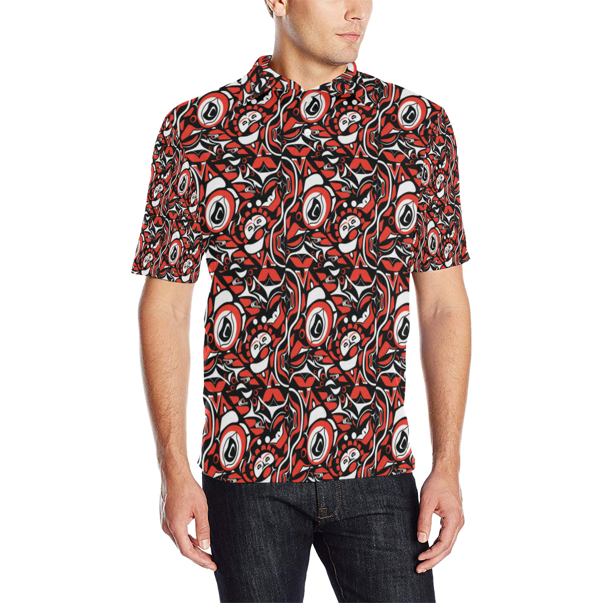 Native North American Themed Print Men Polo Shirt - JTAMIGO.COM