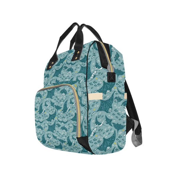 Manta Ray Tribal Pattern Print Design 03 Diaper Bag Backpack - JTAMIGO.COM