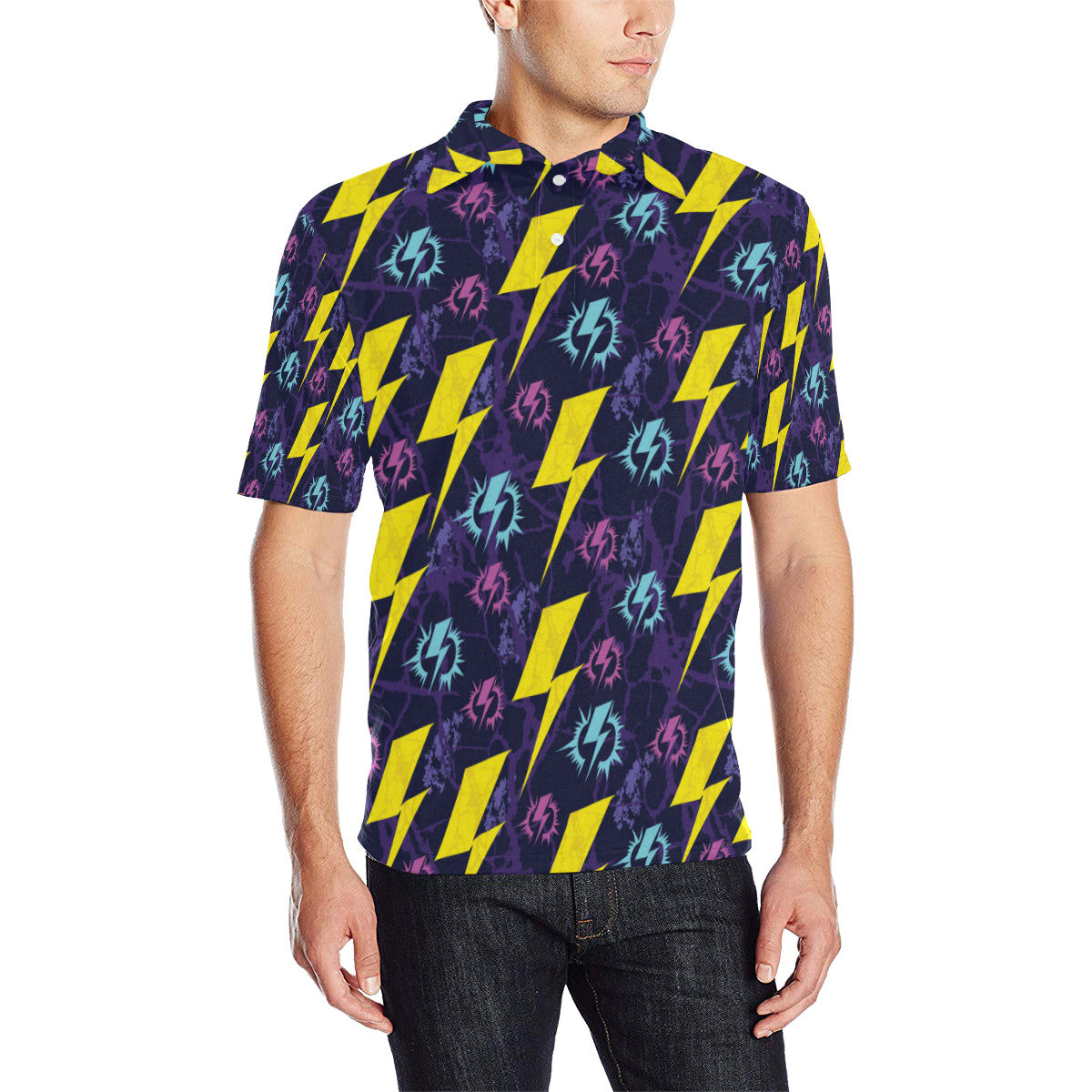 Lightning Thunder Pattern Print Design 01 Men Polo Shirt - JTAMIGO.COM