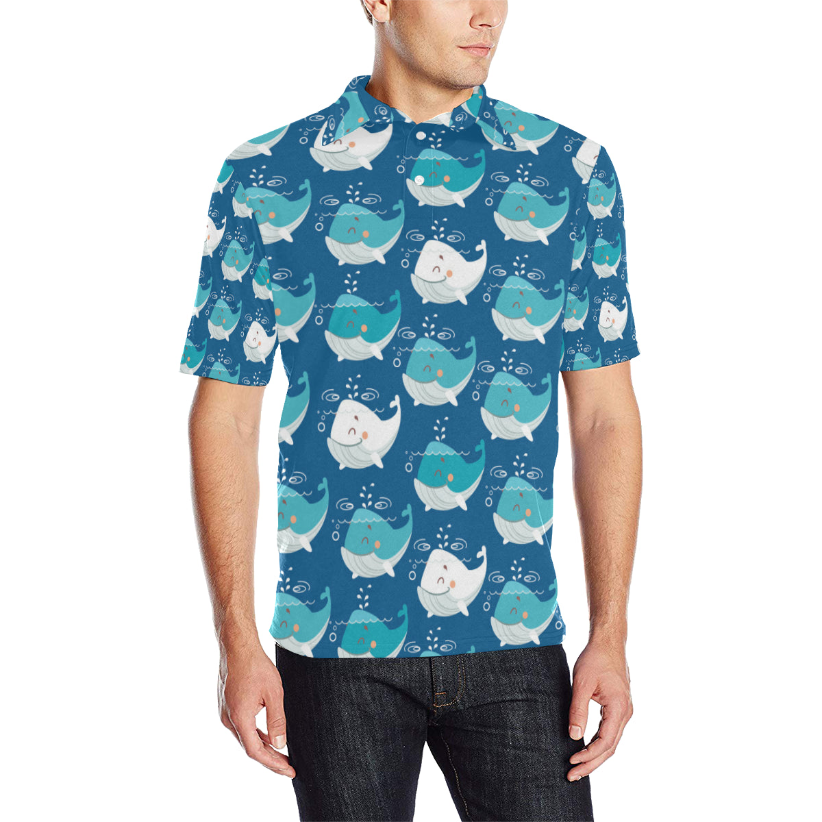 Blue Whale Pattern Print Design 01 Men Polo Shirt - JTAMIGO.COM