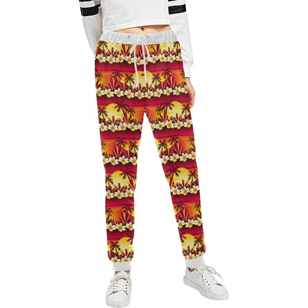 Hawaiian Tropical Sunset Hibiscus Print Unisex Sweatpants - JTAMIGO.COM