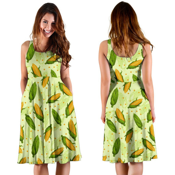 Agricultural Fresh Corn cob Print Pattern Sleeveless Dress - JTAMIGO.COM