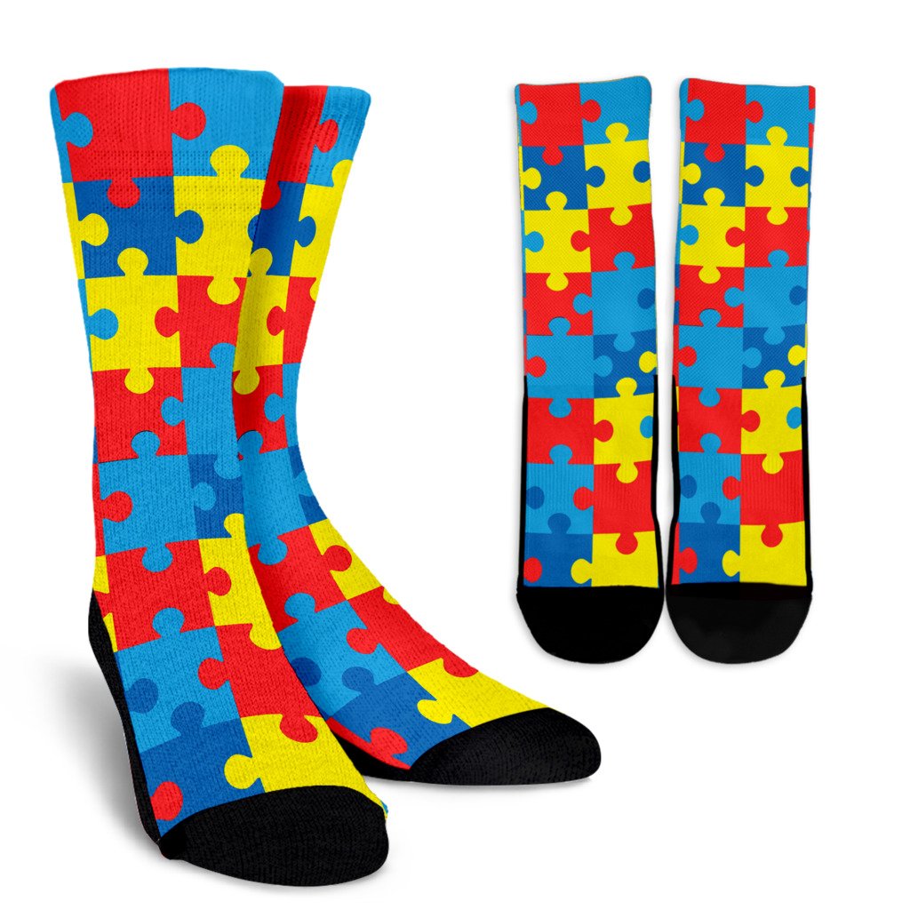 Autism Awareness Puzzles Design Print Crew Socks - JTAMIGO.COM