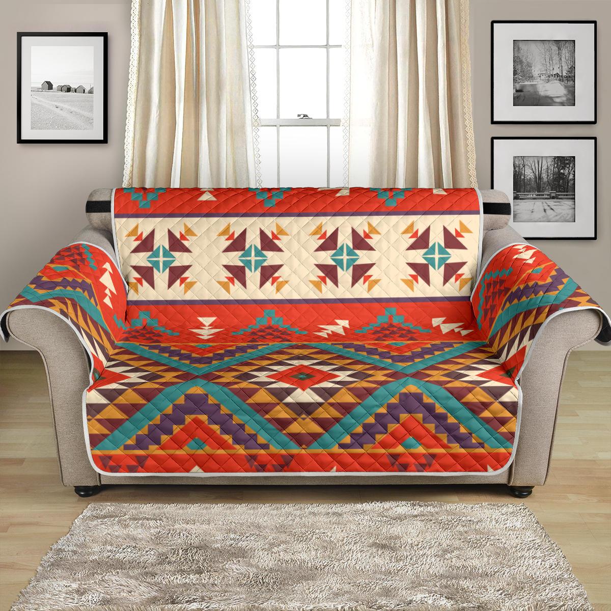 Aztec Red Print Pattern Loveseat Couch Cover Protector - JTAMIGO.COM