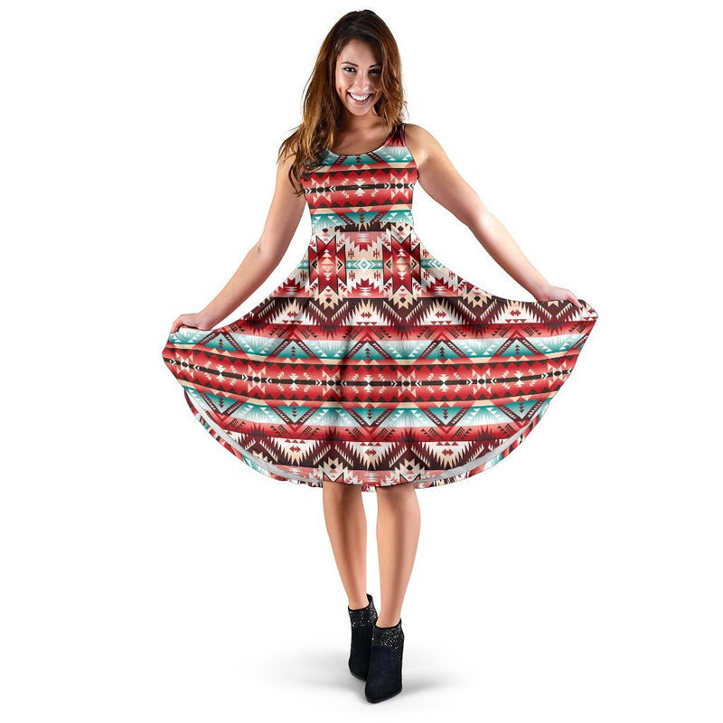 Aztec Western Style Print Pattern Sleeveless Dress - JTAMIGO.COM