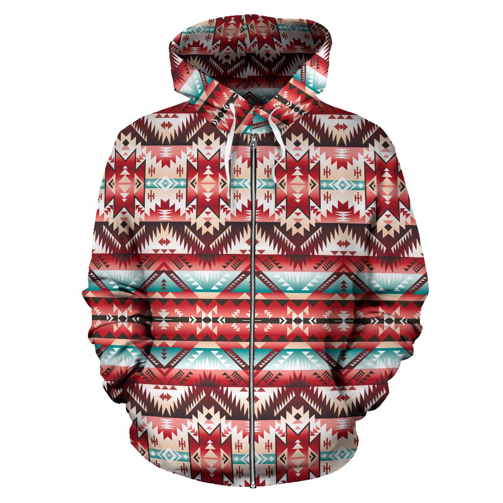 Aztec Western Style Print Pattern Zip Up Hoodie - JTAMIGO.COM