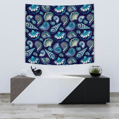 Beach Seashell Blue Print Tapestry