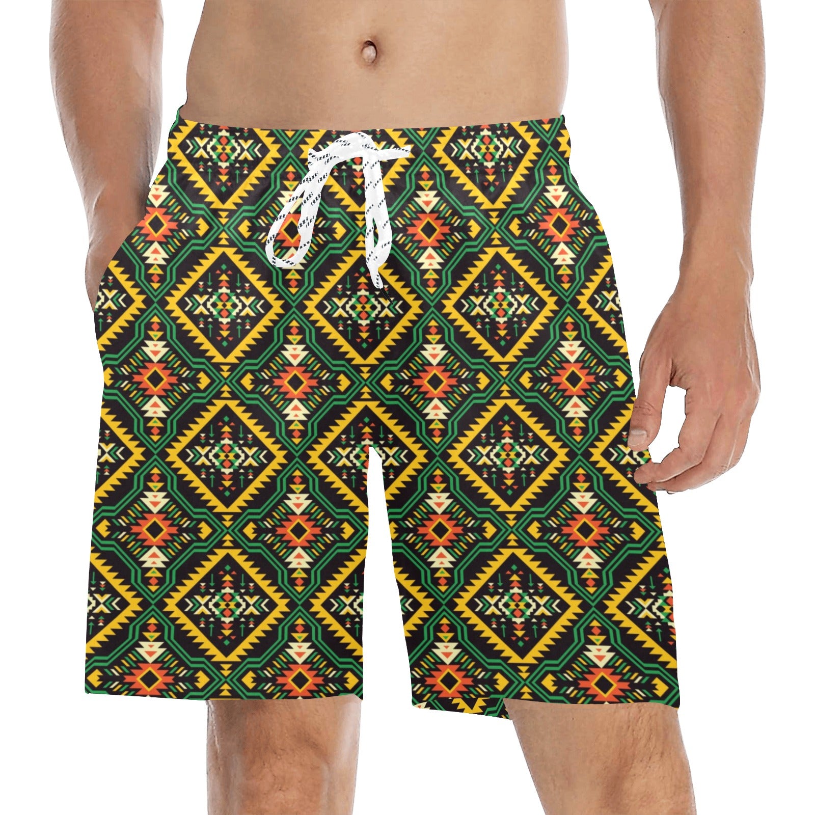 Kente Green Design African Print Mens Swim Trunks Beach Shorts Jtamigocom 8010