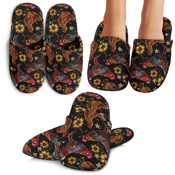 Chicken Embroidery Style House Slippers