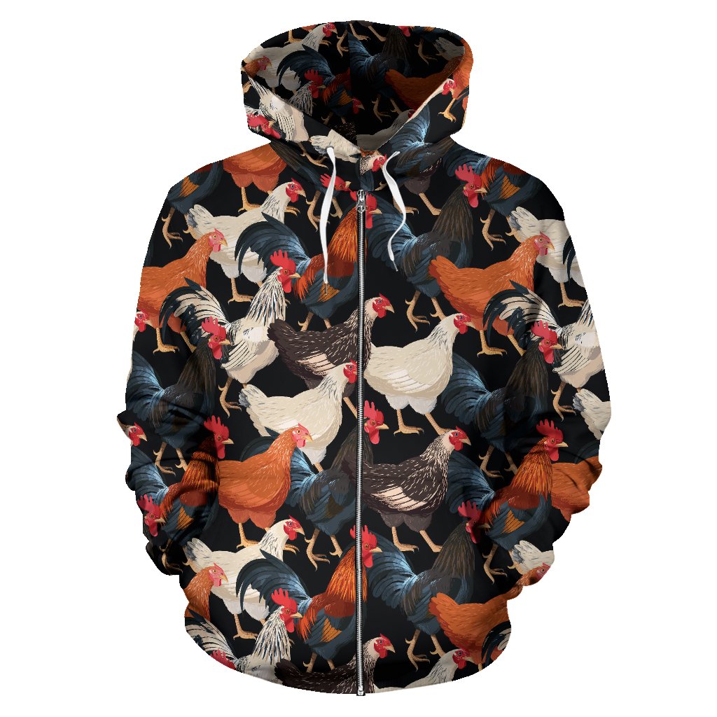 Chicken Print Pattern Zip Up Hoodie - JTAMIGO.COM