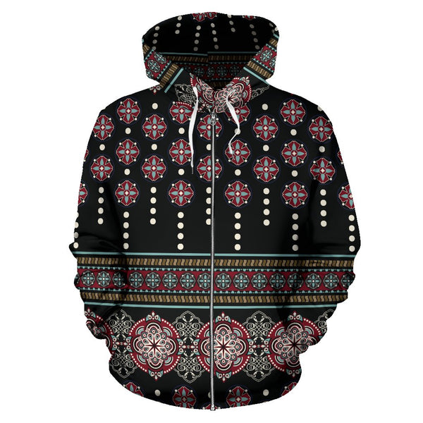 Ethnic Dot Style Print Pattern Zip Up Hoodie - JTAMIGO.COM