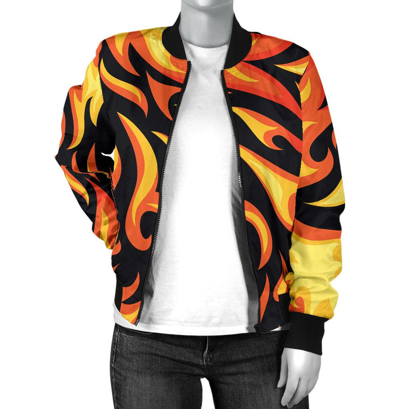 Flame Fire Design Pattern Women's Bomber Jacket - JTAMIGO.COM