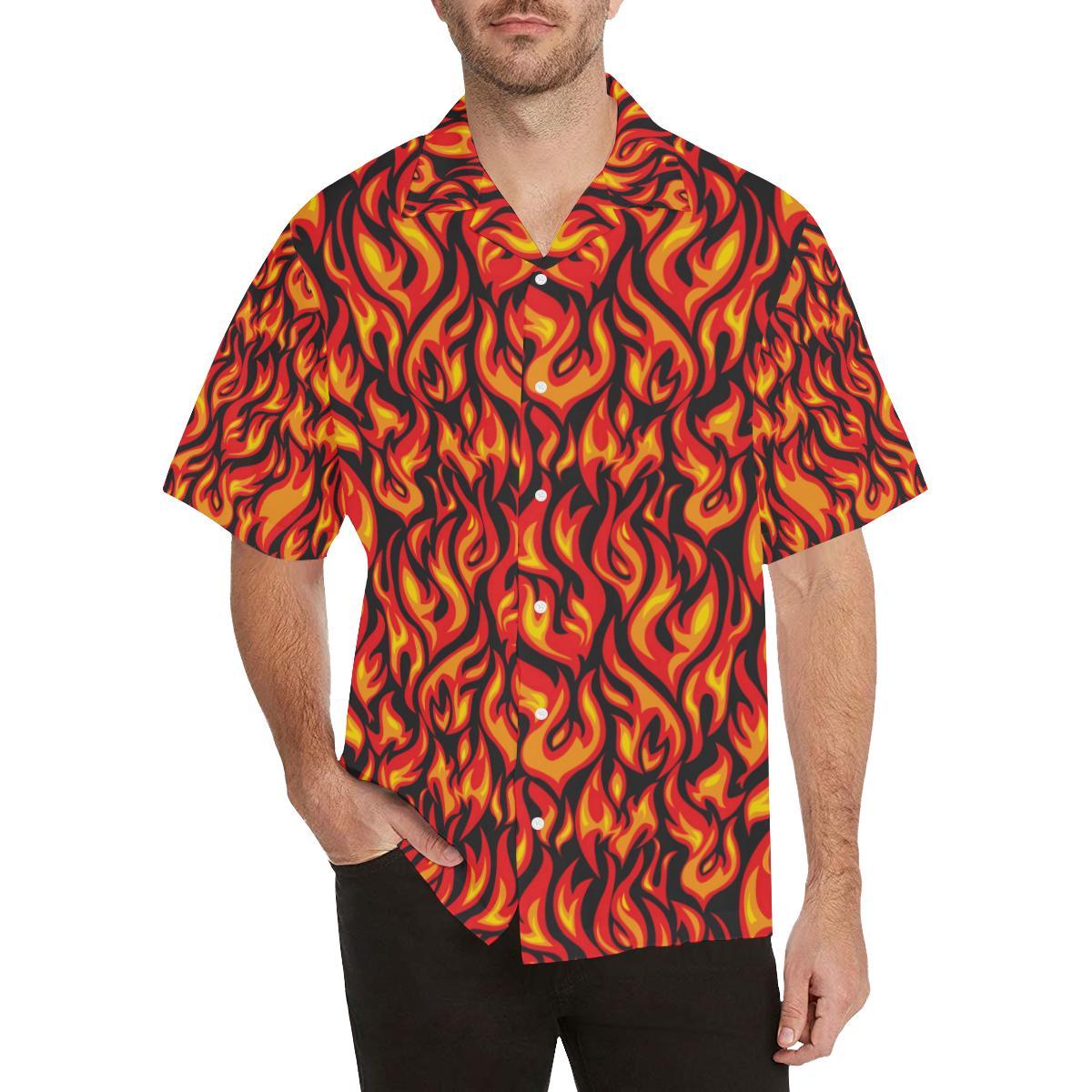 Flame Fire Print Pattern Hawaiian Shirt - JTAMIGO.COM