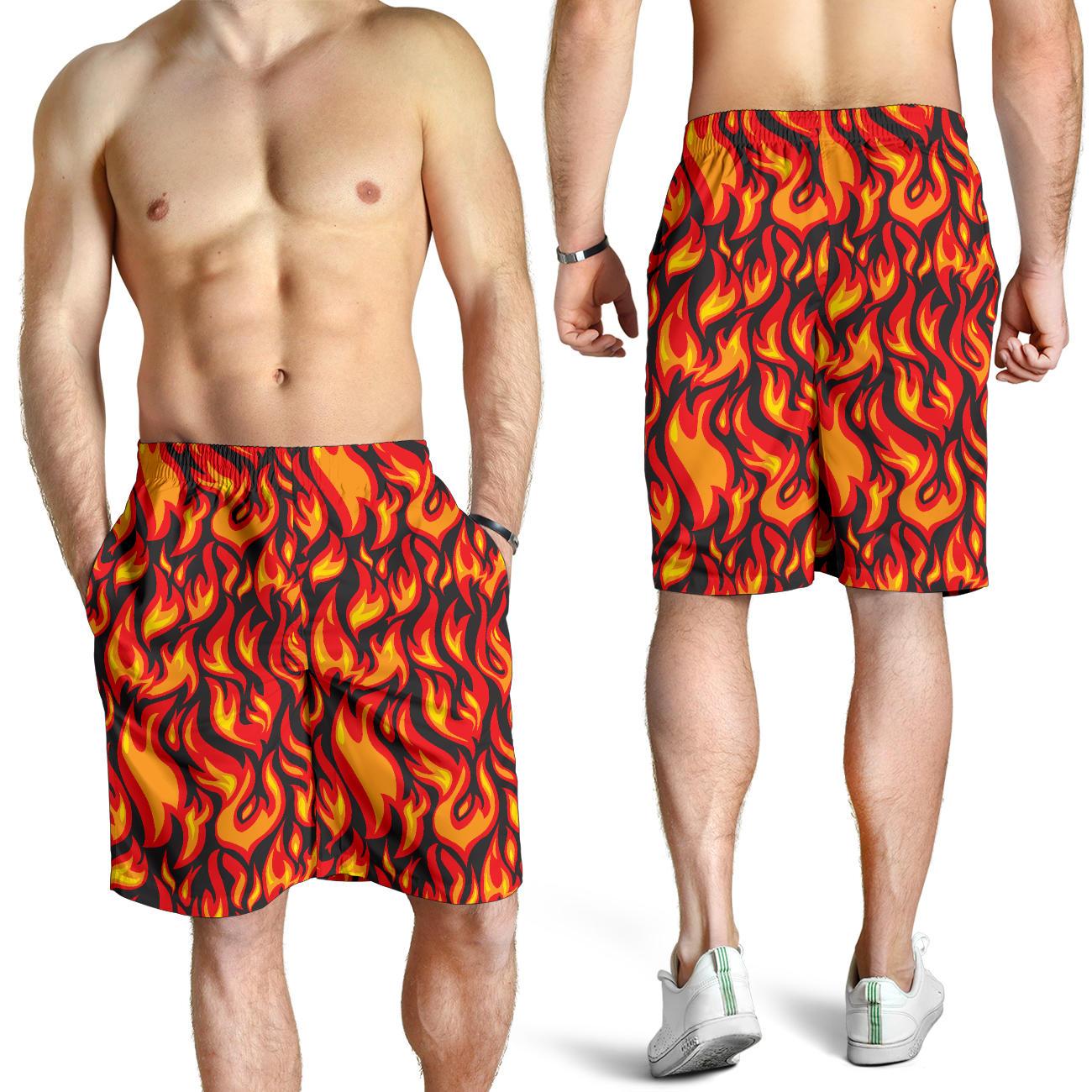 Flame Fire Print Pattern Mens Shorts - JTAMIGO.COM