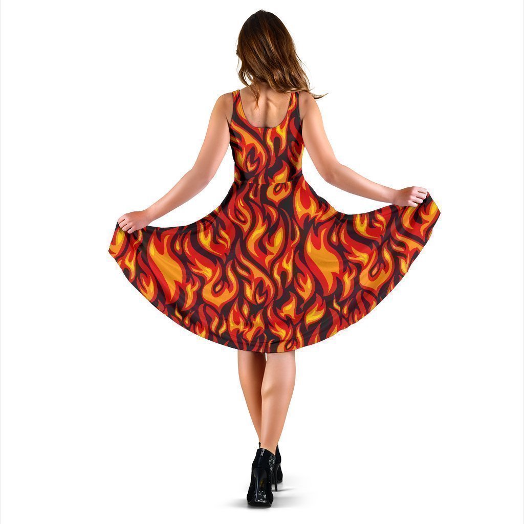 Flame Fire Print Pattern Sleeveless Dress - JTAMIGO.COM
