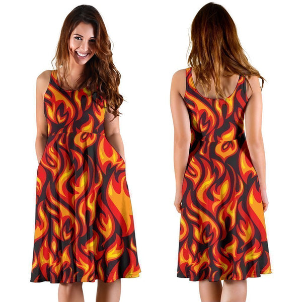 Flame Fire Print Pattern Sleeveless Dress - JTAMIGO.COM