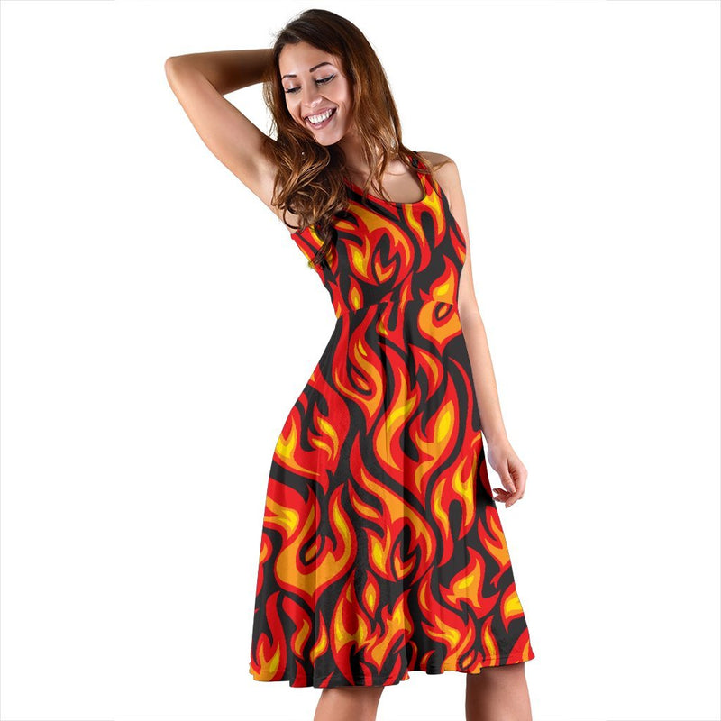 Flame Fire Print Pattern Sleeveless Dress - JTAMIGO.COM