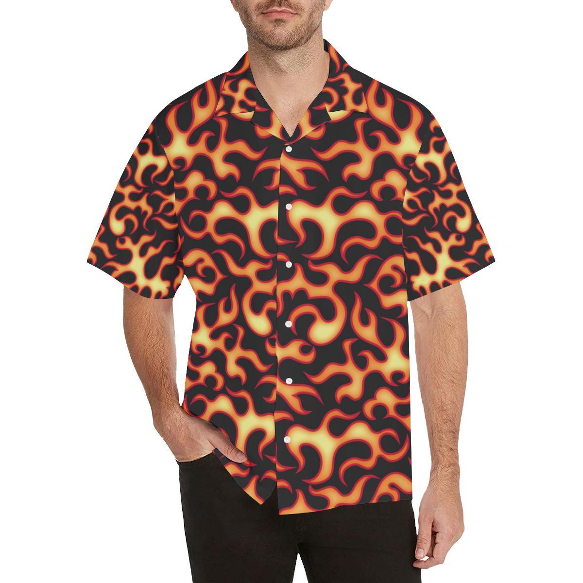 Flame Fire Themed Print Hawaiian Shirt - JTAMIGO.COM