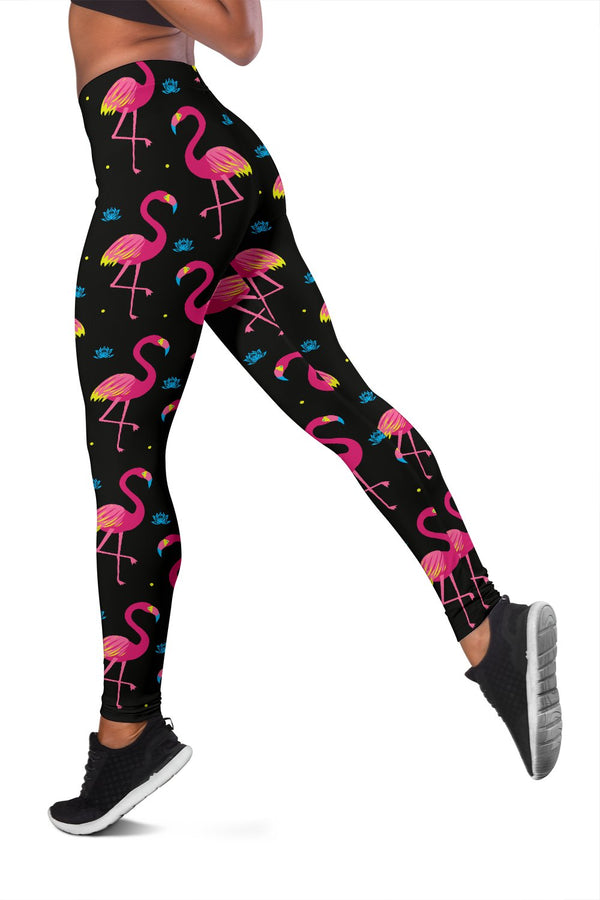 Flamingo Pink Neon Print Pattern Women Leggings - JTAMIGO.COM
