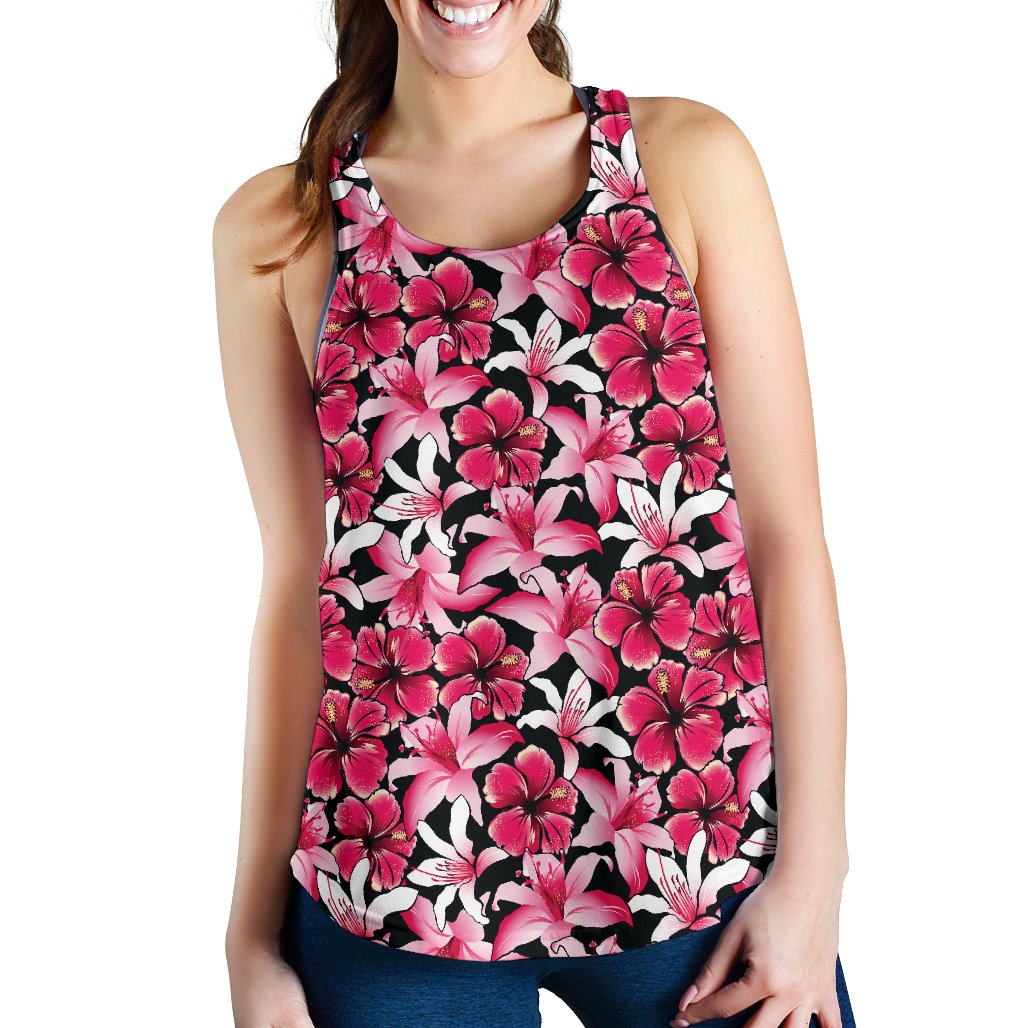 Flower Hawaiian Pink Red Hibiscus Print Women Tank Top - JTAMIGO.COM