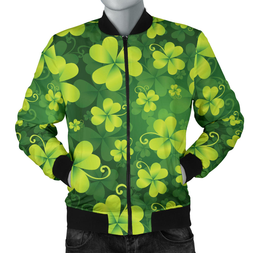 Shamrock Clover Print Men Bomber Jacket - JTAMIGO.COM