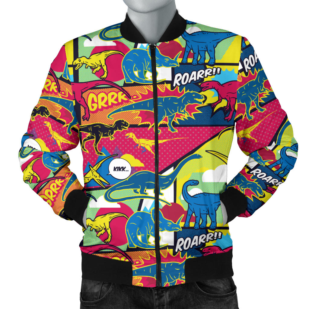 Dinosaur Comic Pop Art Style Men Bomber Jacket - JTAMIGO.COM