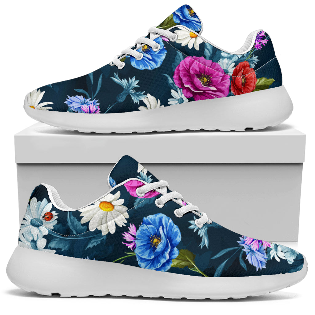 Floral Blue Themed Print Sport Sneakers White - JTAMIGO.COM