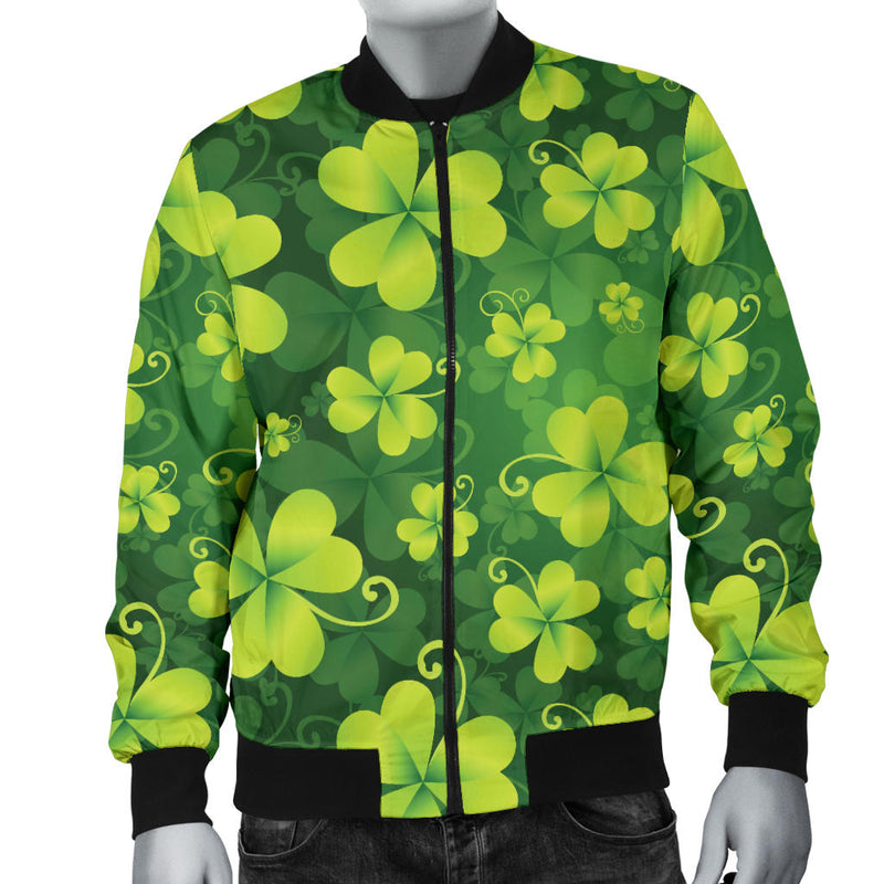 Shamrock Clover Print Men Bomber Jacket - JTAMIGO.COM