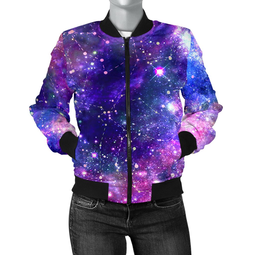 Galaxy Night Stardust Space Print Women's Bomber Jacket - JTAMIGO.COM