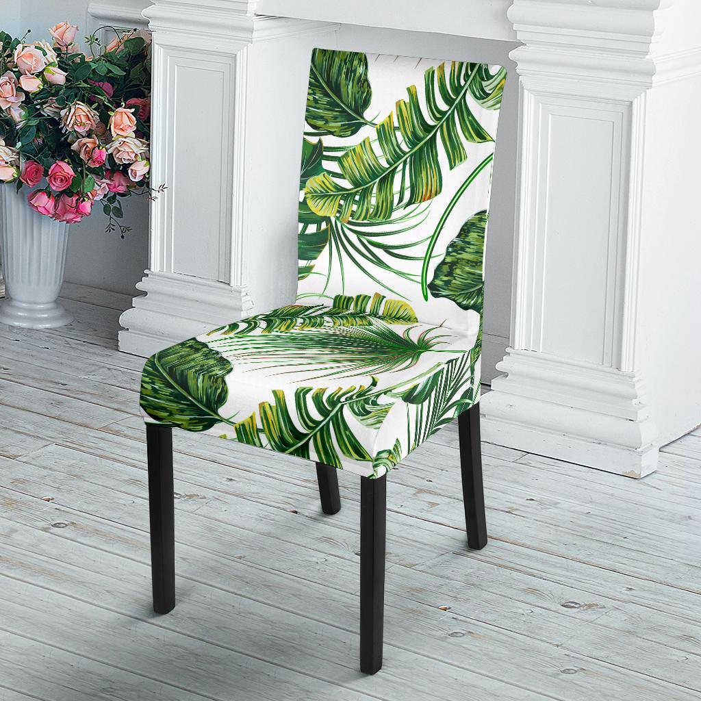 Green Pattern Tropical Palm Leaves Dining Chair Slipcover - JTAMIGO.COM