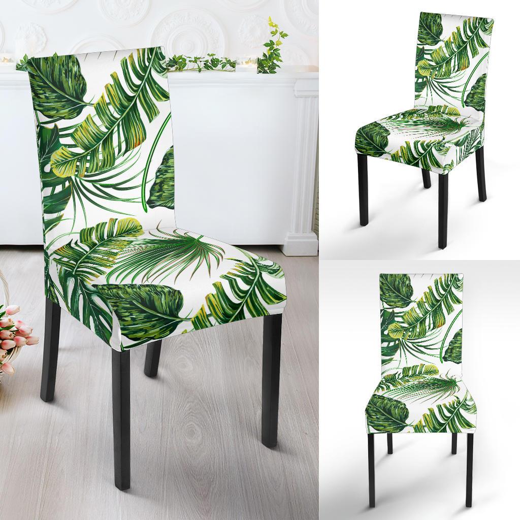 Green Pattern Tropical Palm Leaves Dining Chair Slipcover - JTAMIGO.COM