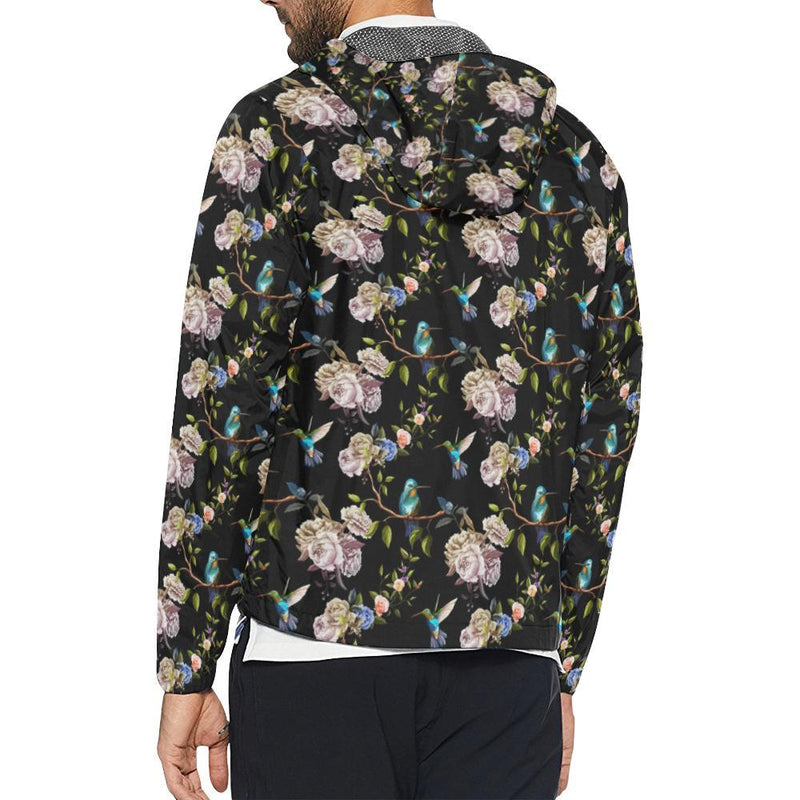 Hummingbird Flower Themed Print Unisex Windbreaker Jacket - JTAMIGO.COM