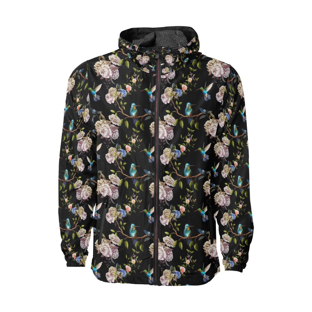 Hummingbird Flower Themed Print Unisex Windbreaker Jacket - JTAMIGO.COM