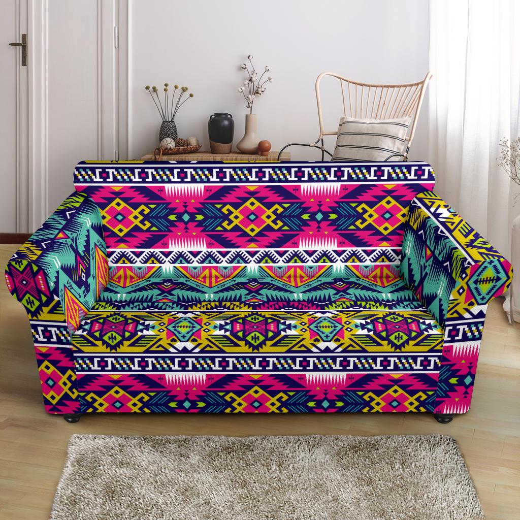 Indian Navajo Color Themed Design Print Loveseat Couch Slipcover ...