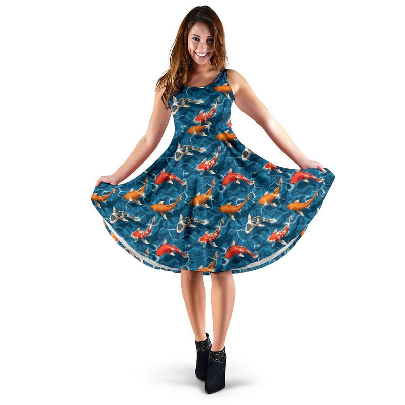 Koi Carp Water Design Themed Print Sleeveless Dress - JTAMIGO.COM