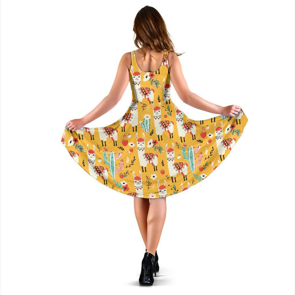 Llama Cute Themed Print Sleeveless Dress - JTAMIGO.COM