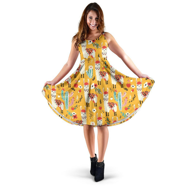 Llama Cute Themed Print Sleeveless Dress - JTAMIGO.COM