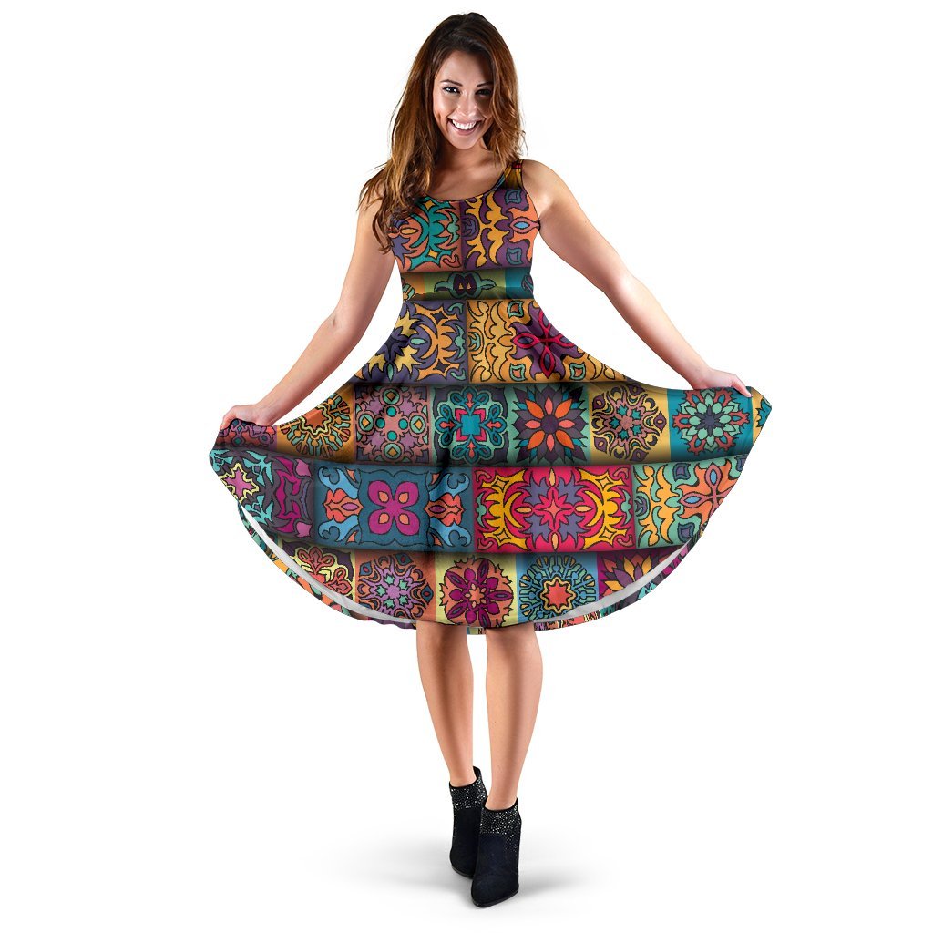 Mandala Style Design Print Sleeveless Dress - JTAMIGO.COM