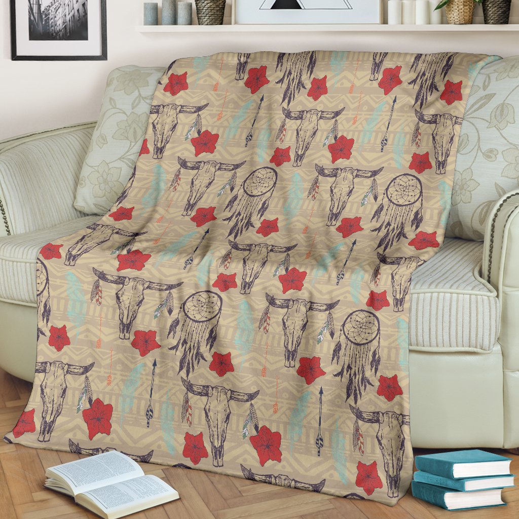 Native Buffalo Head Themed Design Print Blanket - JTAMIGO.COM