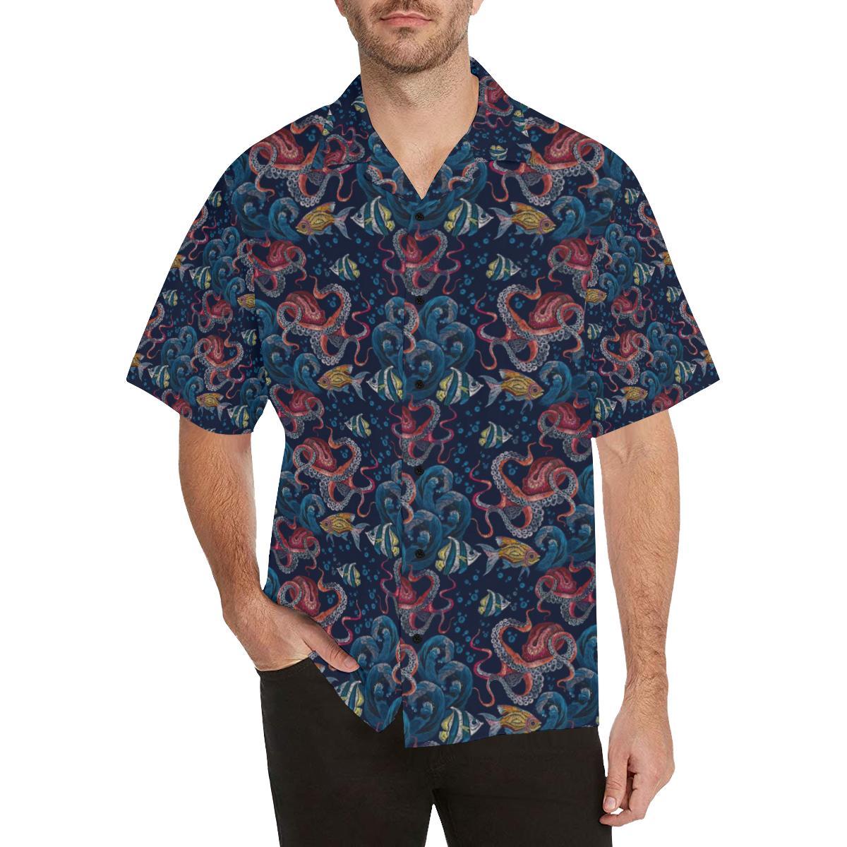 Octopus Deep Sea Print Themed Hawaiian Shirt - JTAMIGO.COM