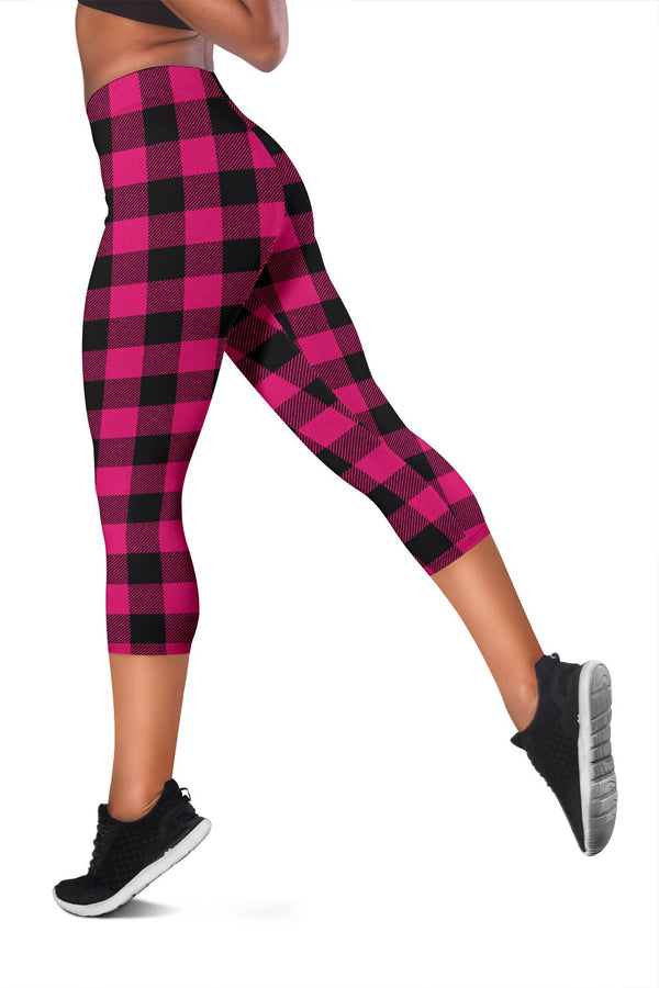 Pink Tartan Plaid Pattern Women Capris - JTAMIGO.COM