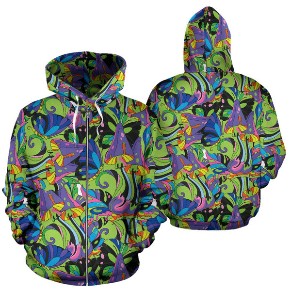 Psychedelic Trippy Mushroom Themed Zip Up Hoodie - JTAMIGO.COM