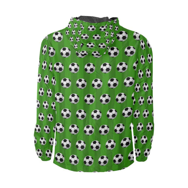 Soccer Ball Green Backgrpund Print Unisex Windbreaker Jacket - JTAMIGO.COM