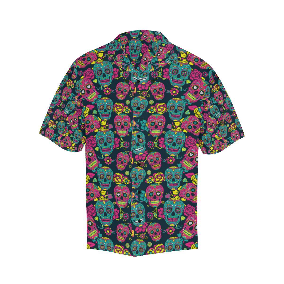 Sugar Skull Floral Design Themed Print Hawaiian Shirt - JTAMIGO.COM