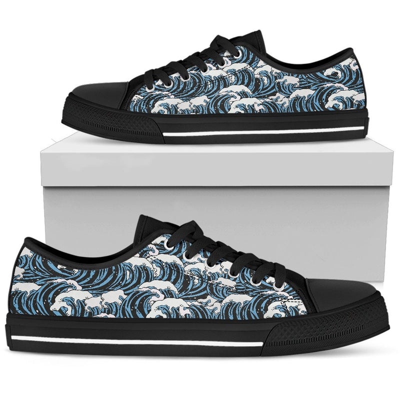 Surf Wave Pattern Print Women Low Top Shoes - JTAMIGO.COM