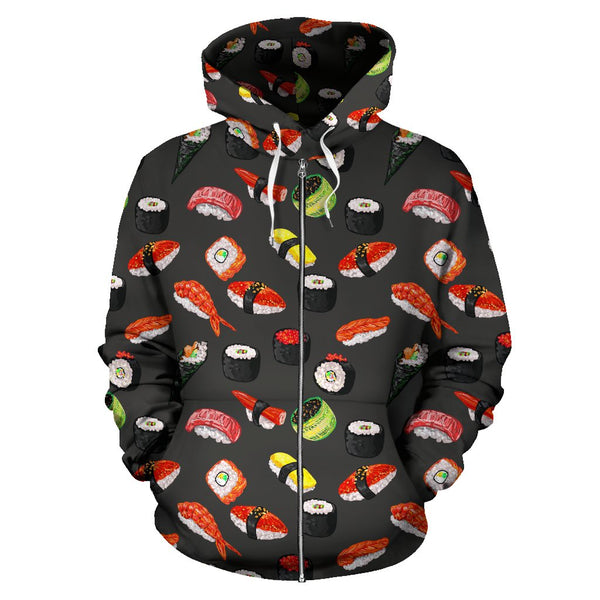 Sushi Design Print Zip Up Hoodie - JTAMIGO.COM