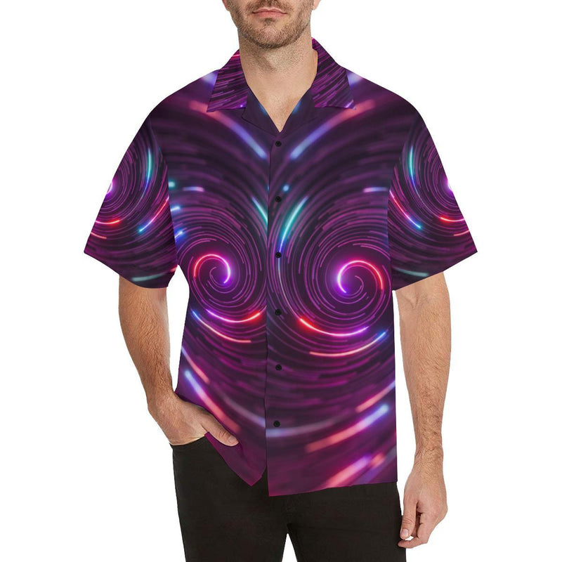 Vortex Twist Swirl Purple Neon Print Hawaiian Shirt - JTAMIGO.COM