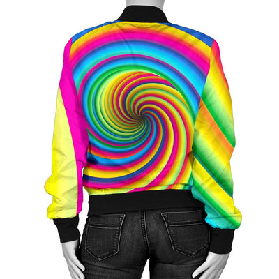 Vortex Twist Swirl Rainbow Design Women's Bomber Jacket - JTAMIGO.COM