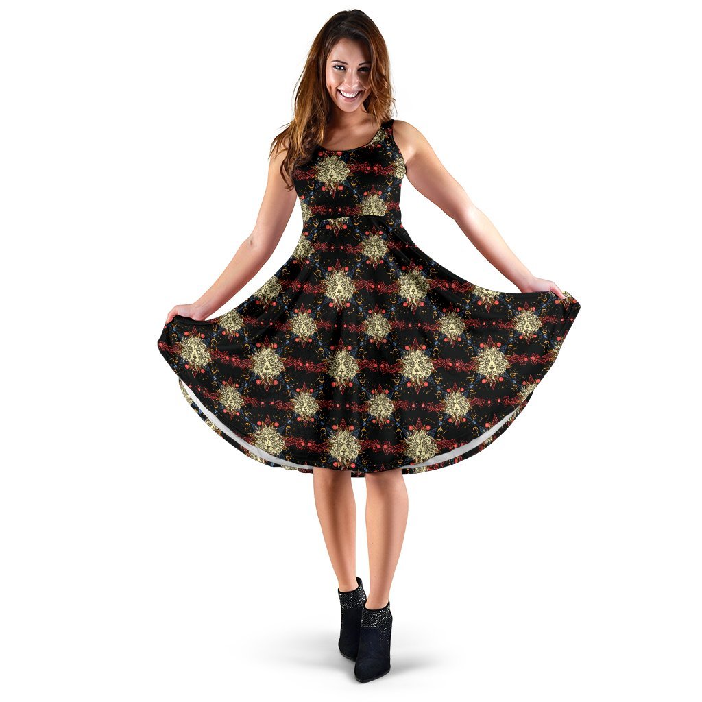 Zodiac Leo Pattern Design Print Sleeveless Dress - JTAMIGO.COM